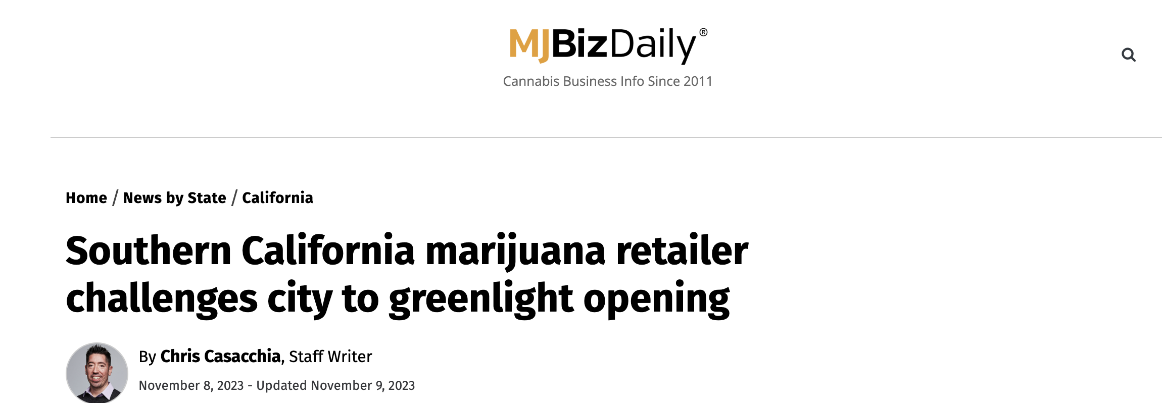 MJ Biz headline about California based cannabis dispensary opening delays PR crisis management